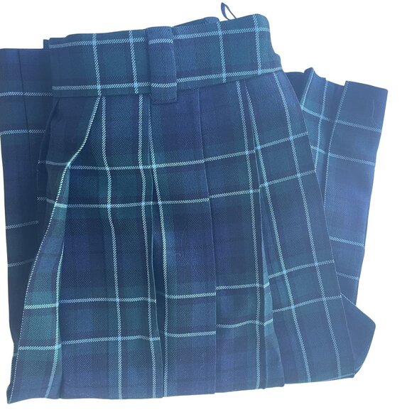 Miu Miu Green & Navy Plaid Pleated Wool Skirt Made In Italy Womens - Picture 7 of 12